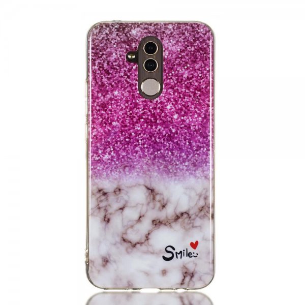 Huawei Mate 20 Lite Skal TPU Motiv Rosa Glitter Vit Marmor