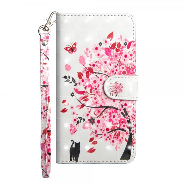 Huawei P20 Lite Plånboksfodral Motiv Blommande Träd och Katt