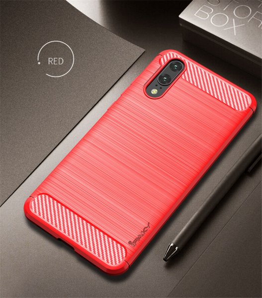 Huawei P20 Pro Skal Borstad Kolfibertextur Röd