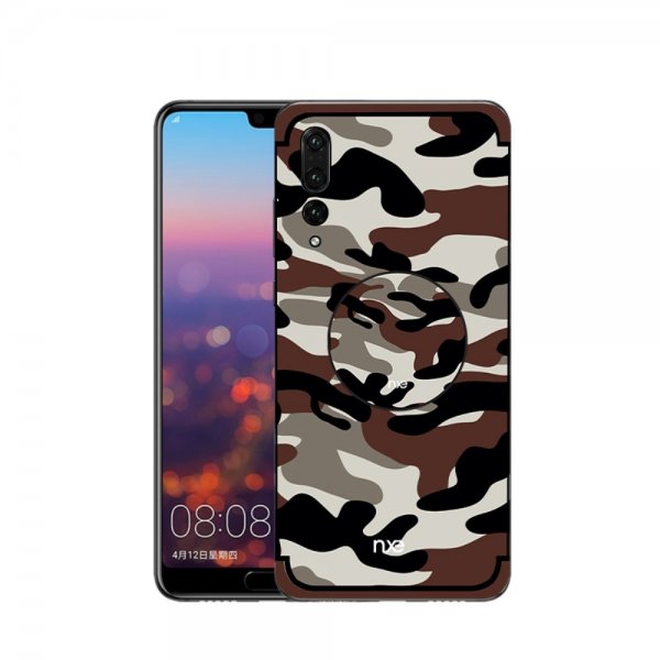 Huawei P20 Pro Skal med Stativ Camouflage Hårdplast TPU Mörkbrun