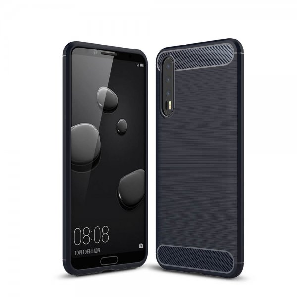 Huawei P20 Pro Skal TPU Borstad och Kolfiber Design Mörkblå