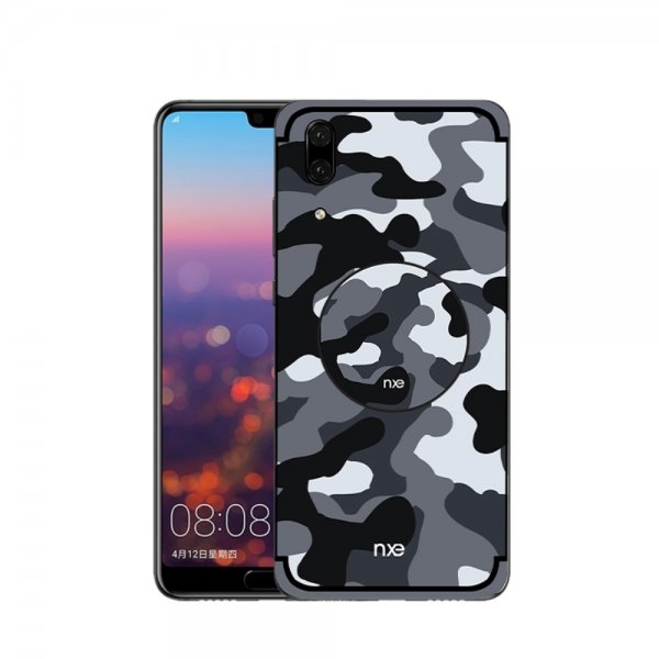 Huawei P20 Skal med Stativ TPU Camouflage Grå