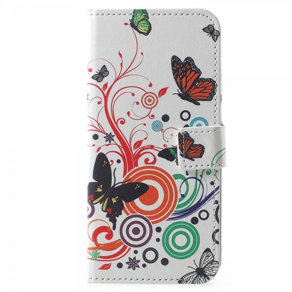 Huawei Y6 2018 Plånboksfodral Motiv Fjärilar och Flerfärgat Mönster