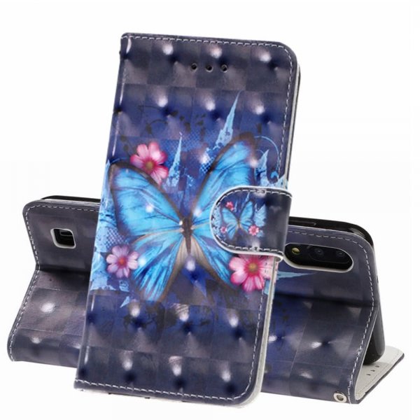 Samsung Galaxy A10 Plånboksfodral Kortfack Motiv Ljusblå Fjäril