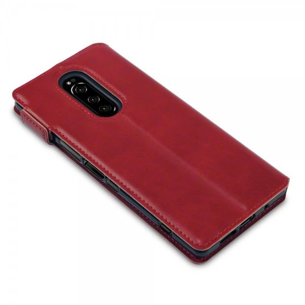 Sony Xperia 1 Fodral Äkta Läder Low Profile Röd