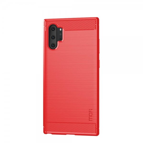 Samsung Galaxy Note 10 Plus Skal TPU Borstad Kolfibertextur Röd