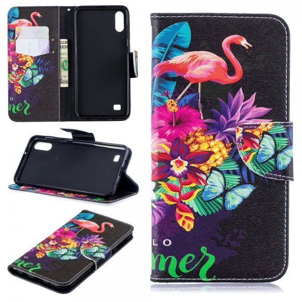 Samsung Galaxy A10 Plånboksfodral Motiv Flamingo och Blommor