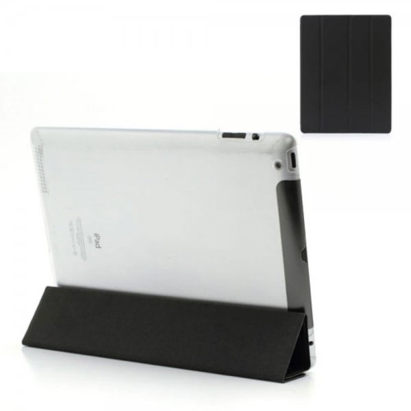 iPad (2/3/4) Smart Vikbart Fodral PU-läder Hårdplast Svart