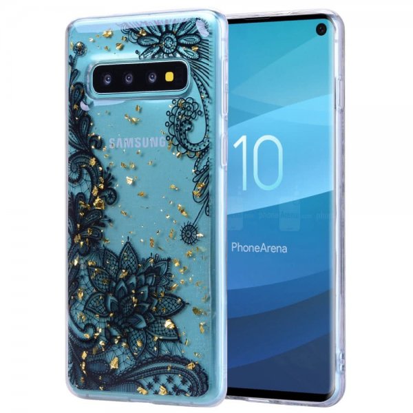 Samsung Galaxy S10 Skal TPU Gulddetaljer Motiv Svart Lacemönster