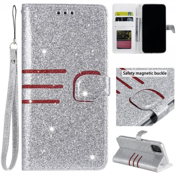iPhone 11 Pro Plånboksfodral Glitter Röda Ränder Silver