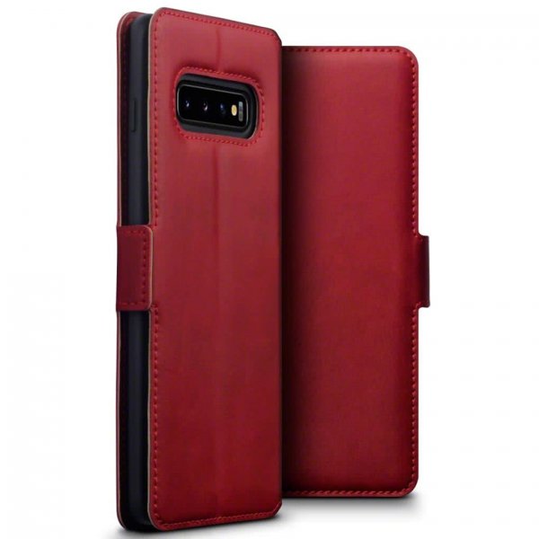Samsung Galaxy S10 Plus Fodral Äkta Läder Low Profile Röd