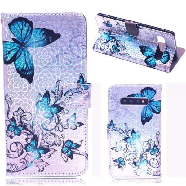 Samsung Galaxy S10 Plånboksfodral Kortfack Motiv Fjärilar Blåa