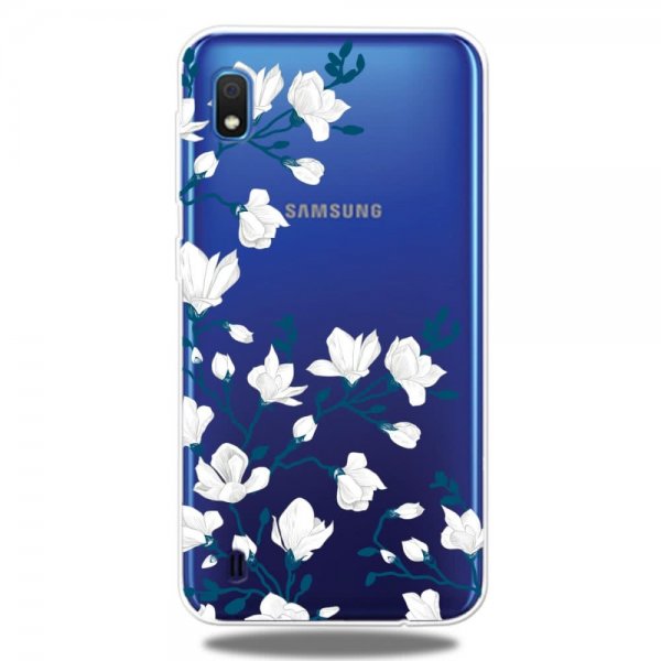 Samsung Galaxy A10 Skal TPU Motiv Vit Blomma Transparent