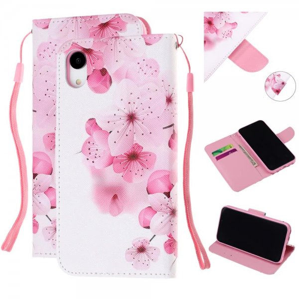 iPhone Xr Plånboksfodral Kortfack Motiv Rosa Blommor