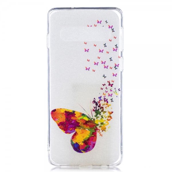 Samsung Galaxy S10 Plus Skal TPU Transparent Motiv Färgrika Fjärilar