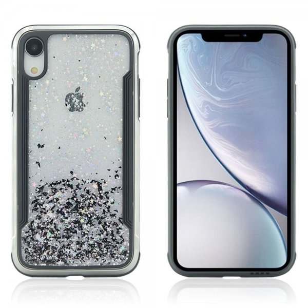 iPhone Xr Skal Hårdplast Transparent Glitter Svart