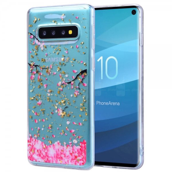 Samsung Galaxy S10 Skal TPU Gulddetaljer Motiv Fallande Rosa Blad