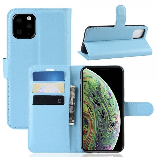 iPhone 11 Pro Plånboksfodral Litchi Kortfack Ljusblå