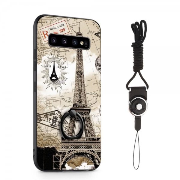Samsung Galaxy S10 Skal med Ring och Strap Motiv Eiffeltornet