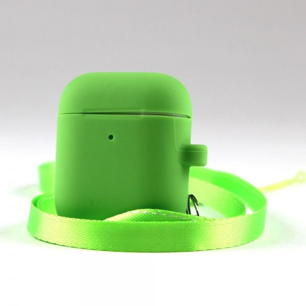 AirPods (1/2) Skal i Silikon Grön Med Nylonhalsband