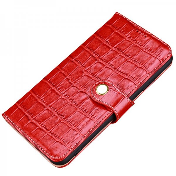 iPhone X/Xs Plånboksfodral Krokodilmönster Äkta Läder Röd