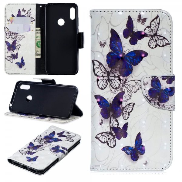 Huawei Y6 2019 Plånboksfodral PU-läder Motiv Vackra Fjärilar