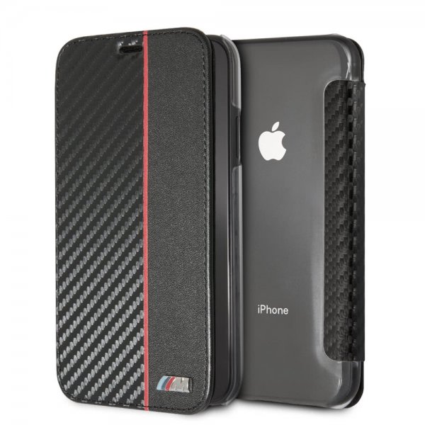 iPhone Xr Fodral med Kortfack Red Stripe Kolfibertextur Svart