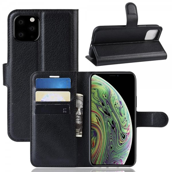 iPhone 11 Pro Plånboksfodral Litchi Kortfack Svart