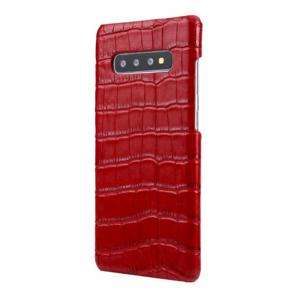 Samsung Galaxy S10 Skal Äkta Läder Krokodilmönster Röd