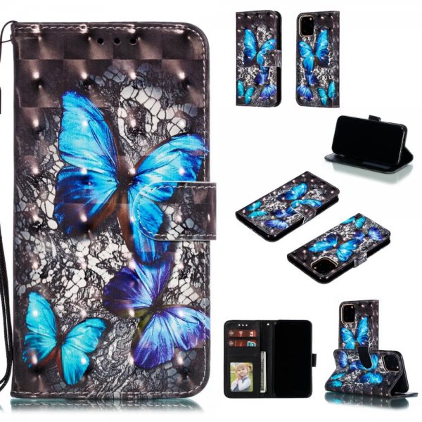 iPhone 11 Pro Plånboksfodral Kortfack Motiv Blåa Fjärilar