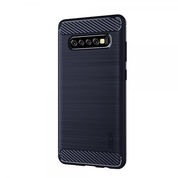 Samsung Galaxy S10 Plus Skal Borstad Kolfibertextur TPU Mörkblå
