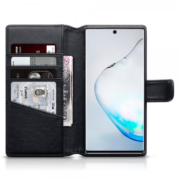 Samsung Galaxy Note 10 Plus Plånboksfodral Äkta Läder Svart