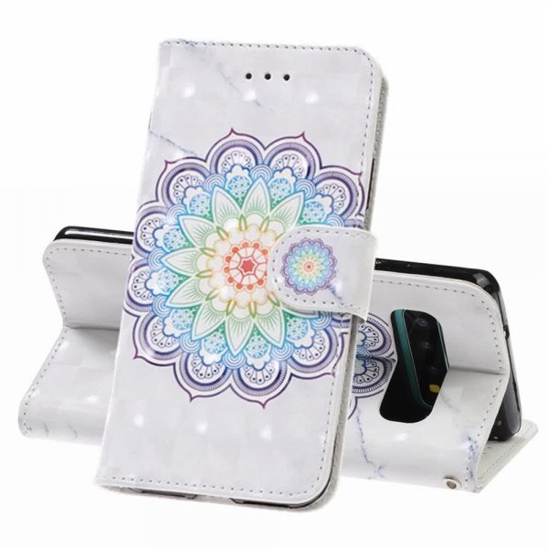 Samsung Galaxy S10 Plånboksfodral Kortfack Motiv Färgglad Mandala på Vitt