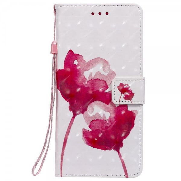 Samsung Galaxy A70 Plånboksfodral PU-Läder Motiv Röda Blommor