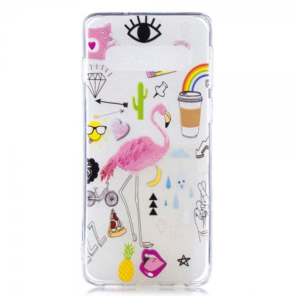 Samsung Galaxy S10 Plus Skal TPU Transparent Motiv Flamingo och Symboler