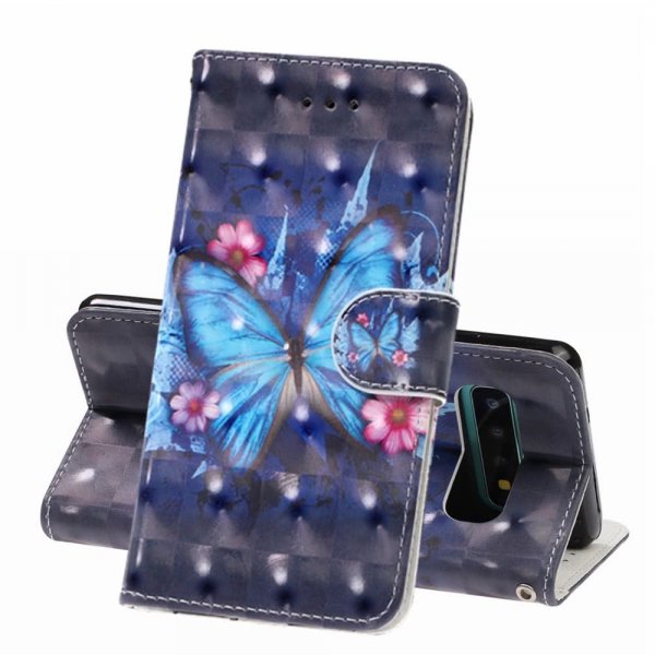 Samsung Galaxy S10 Plus Plånboksfodral Kortfack Motiv Ljusblå Fjäril