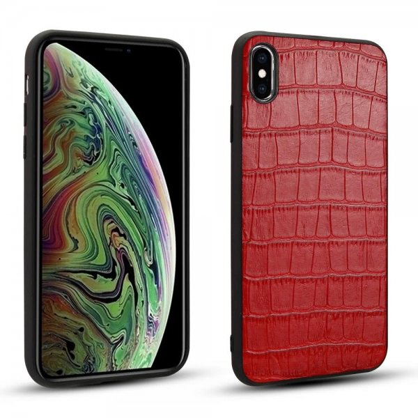 iPhone X/Xs Skal Äkta Läder Krokodilmönster Röd