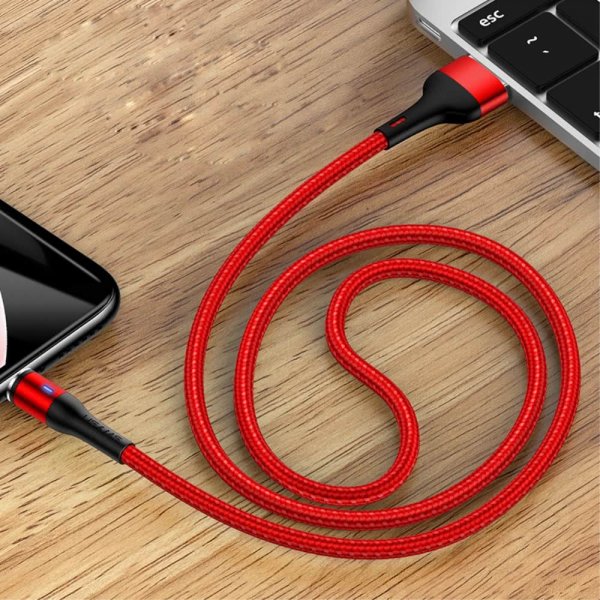 USB till Type-C Kabel 2m Magnetisk Fästning LED-indikator Röd
