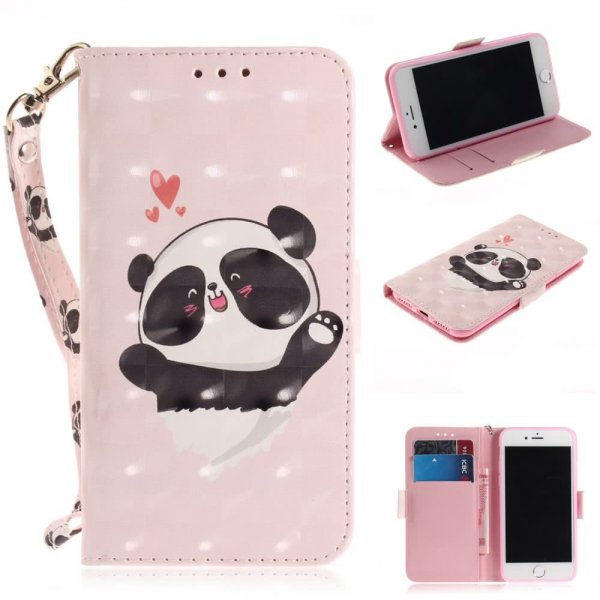 iPhone 7/8/SE Plånboksfodral Motiv Panda och Hjärtan