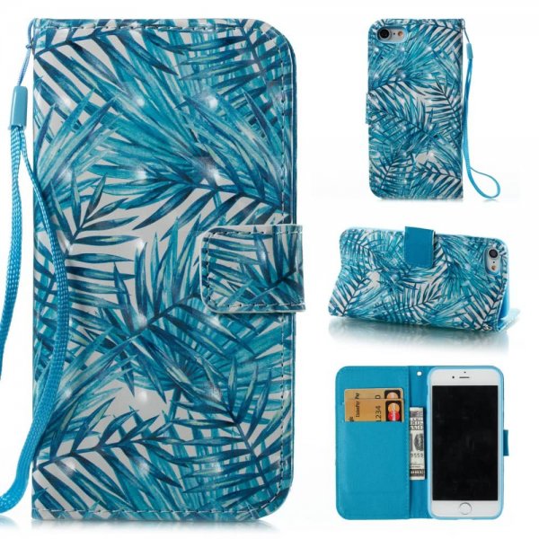iPhone 7/8/SE Plånboksfodral Motiv Blåa Löv