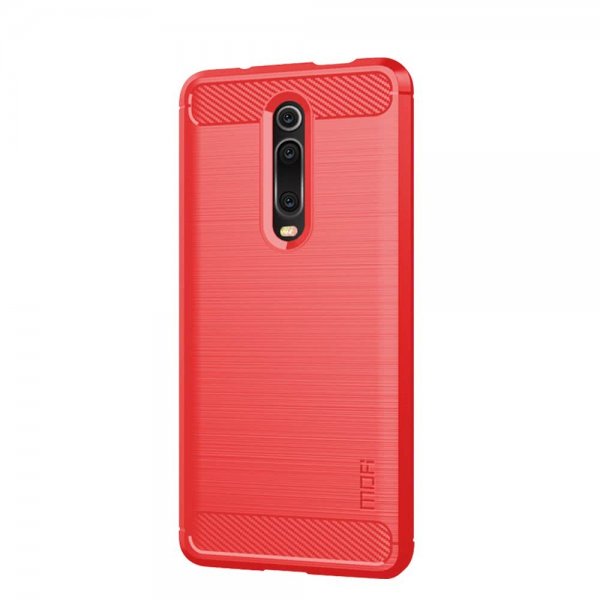 Xiaomi Mi 9T Skal TPU Borstad Kolfibertextur Röd