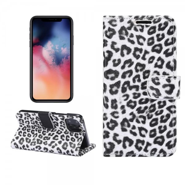 iPhone 11 Pro Plånboksfodral Kortfack Leopardmönster Vit