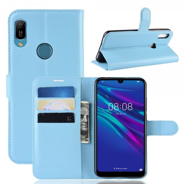 Huawei Y6 2019 Plånboksfodral Litchi PU-läder Blå