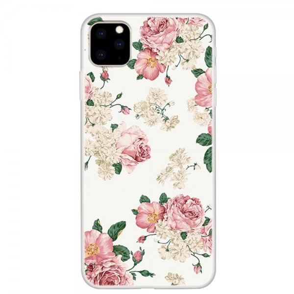 iPhone 11 Pro Skal TPU Motiv Rosa och Vita Blommor