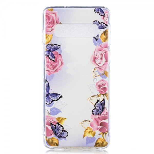 Samsung Galaxy S10 Plus Skal TPU Transparent Motiv Fjärilar och Blommor