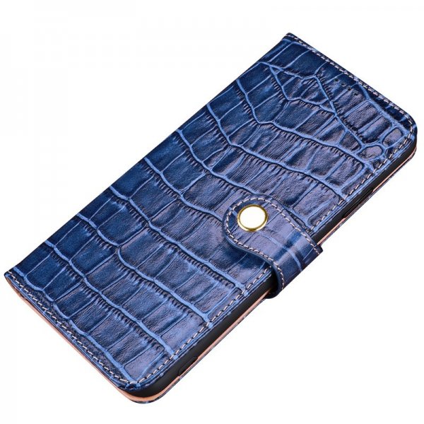 iPhone X/Xs Plånboksfodral Krokodilmönster Äkta Läder Blå