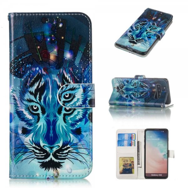 Samsung Galaxy S10 Plånboksfodral Kortfack Motiv Blå Tiger