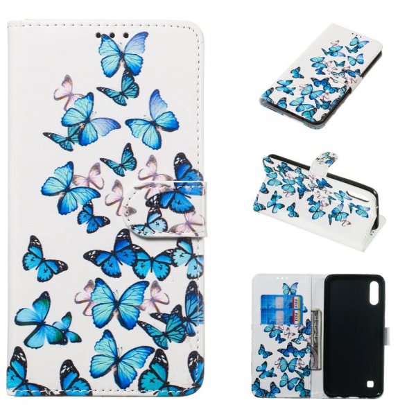 Samsung Galaxy A10 Plånboksfodral Kortfack Motiv Blåa Fjärilar