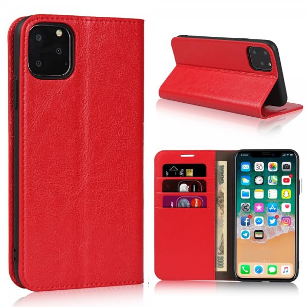 iPhone 11 Pro Max Plånboksfodral Kortfack Äkta Läder Röd