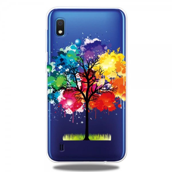 Samsung Galaxy A10 Skal TPU Motiv Färgglatt Träd Transparent